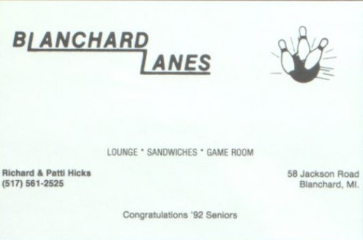 Blanchard Lanes - Old Yearbook Ad